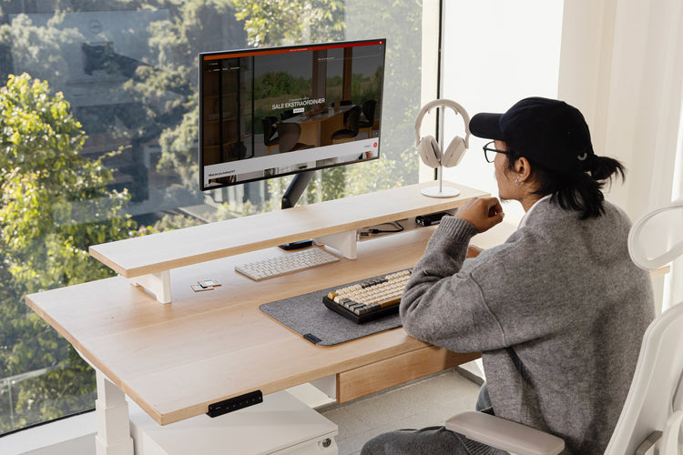 Ahornholz Vernal Massivholz Höhenverstellbarer Schreibtisch 2025  Weiß -2