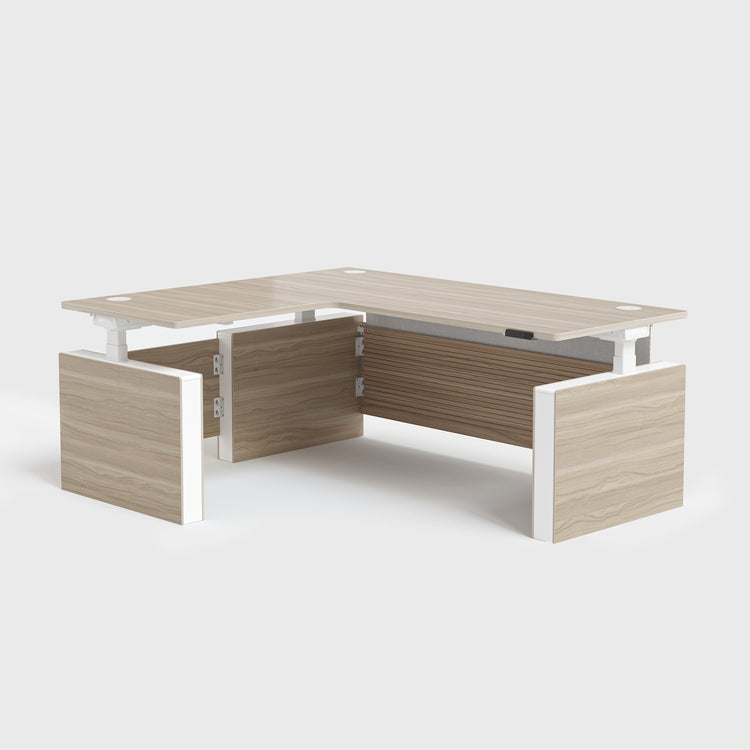 Heller Walnussbaum Vernal L-förmiger Höhenverstellbarer Chefschreibtisch Links Mit Paneel-1