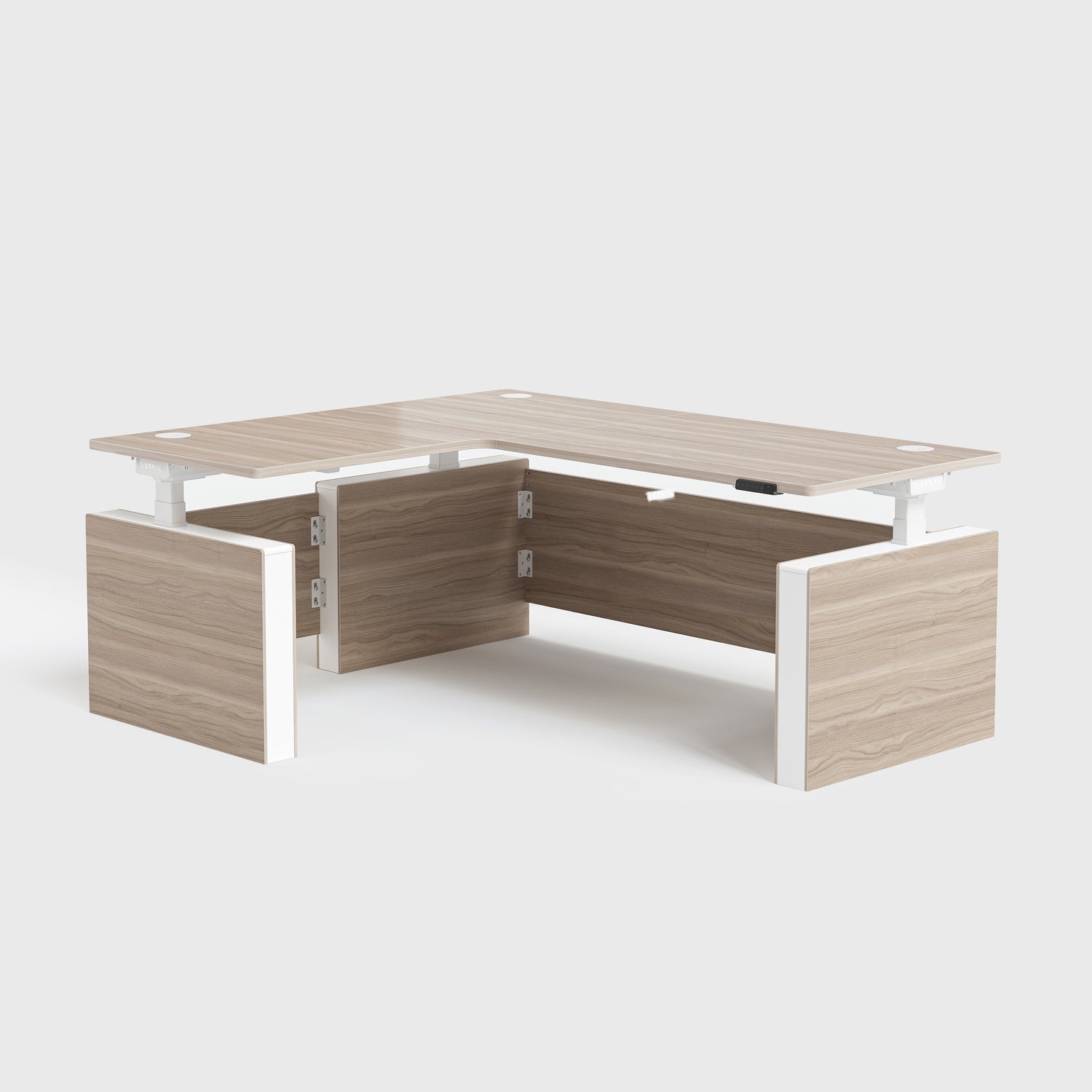 Heller Walnussbaum Vernal L-förmiger Höhenverstellbarer Chefschreibtisch Links Ohne Paneel-1