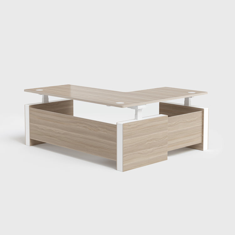 Heller Walnussbaum Vernal L-förmiger Höhenverstellbarer Chefschreibtisch Links Ohne Paneel-2