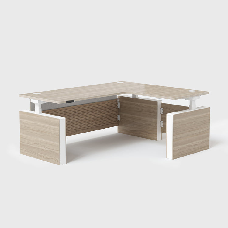 Heller Walnussbaum Vernal L-förmiger Höhenverstellbarer Chefschreibtisch Rechts Mit Paneel-1