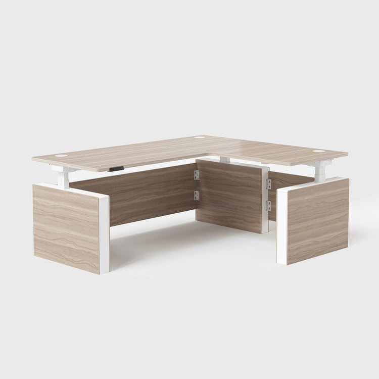 Heller Walnussbaum Vernal L-förmiger Höhenverstellbarer Chefschreibtisch Rechts Ohne Paneel-1