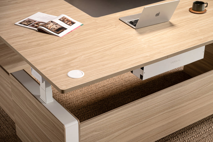 Heller Walnussbaum Vernal L-förmiger Höhenverstellbarer Chefschreibtisch Rechts Ohne Paneel-6