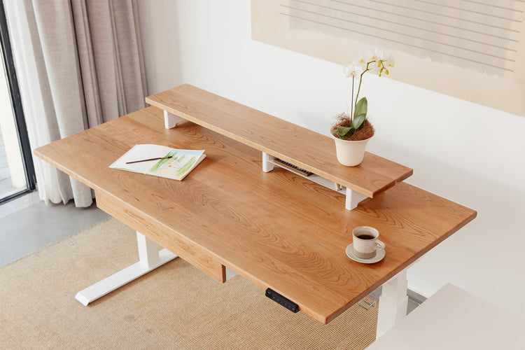 Kirschholz Vernal Massivholz Höhenverstellbarer Schreibtisch 2025 Weiß-2