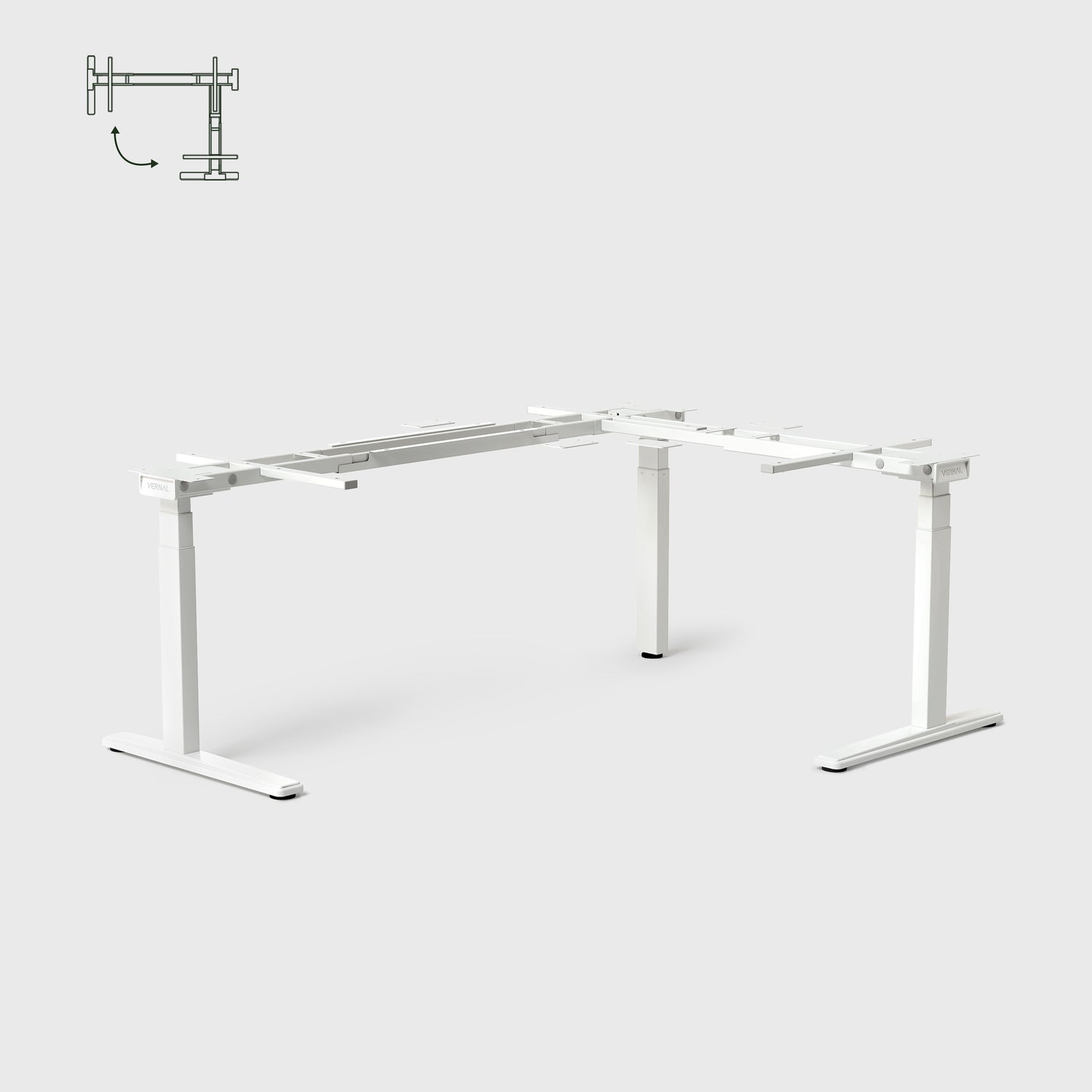 L-förmige Höhenverstellbarer Eckschreibtisch Weiß Gestell-1