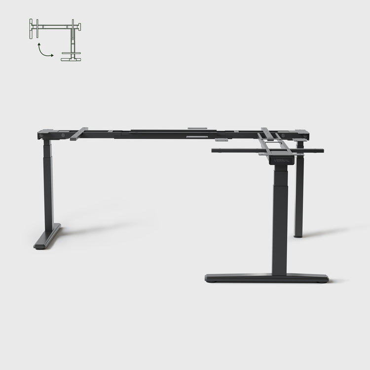 L-förmige Höhenverstellbarer Eckschreibtisch Schwarz Gestell 