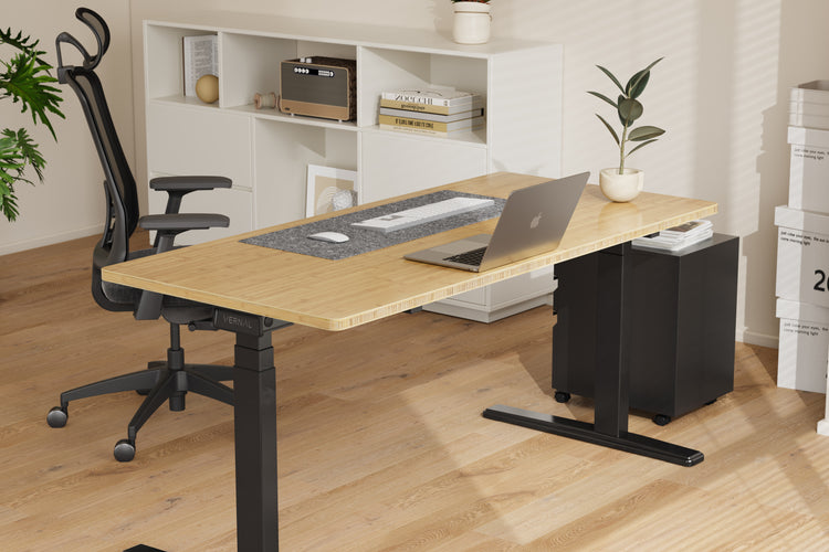 Natur_Bambus höhenverstellbarer Schreibtisch Schwarz Gestell-1