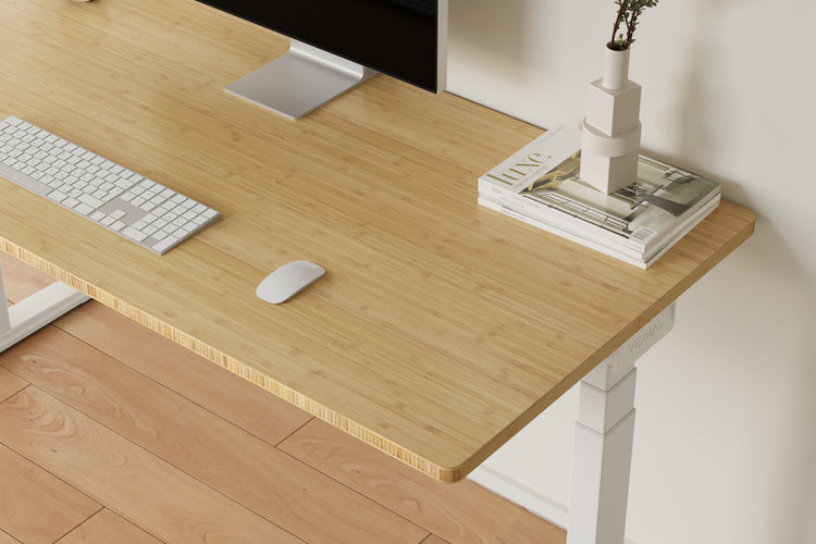 Natur_Bambus höhenverstellbarer Schreibtisch Weiß Gestell-3