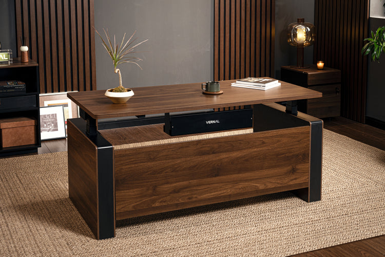 Walnussbaum Vernal Höhenverstellbarer Chefschreibtisch Ohne Paneel-2