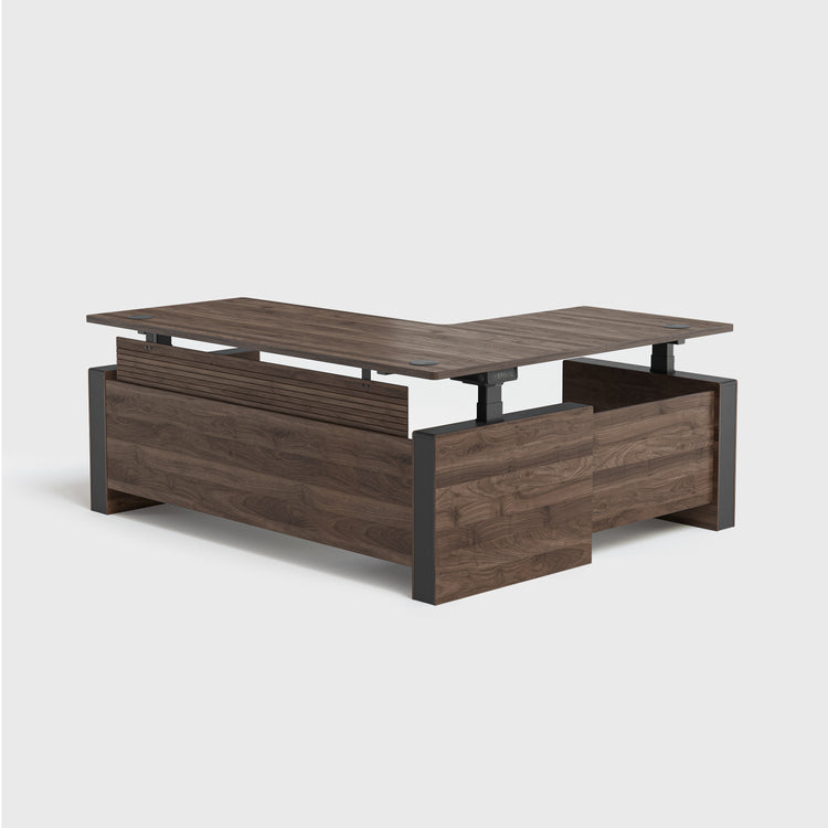 Walnussbaum Vernal L-förmiger Höhenverstellbarer Chefschreibtisch Links Mit Paneel-2