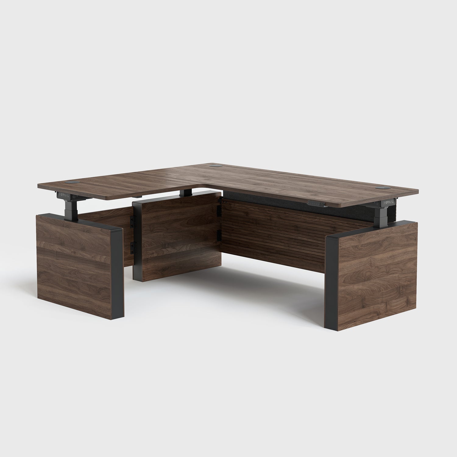 Walnussbaum Vernal L-förmiger Höhenverstellbarer Chefschreibtisch Links Mit Paneel-3