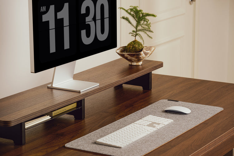 Walnussholz höhenverstellbarer Schreibtisch Schwarz Gestell-4