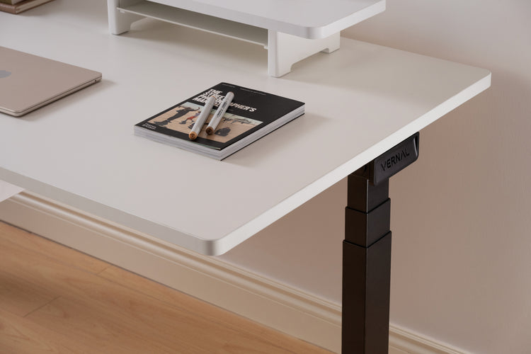 Weiß höhenverstellbarer Schreibtisch Schwarz Gestell -4